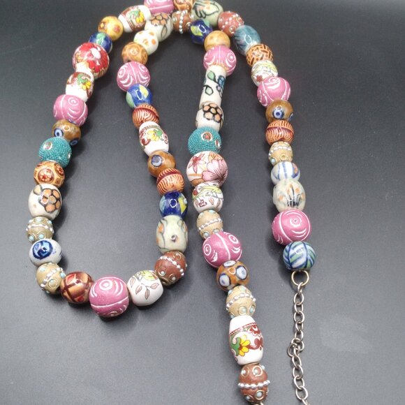 Vintage Venetian African Style Glass Chevron Beads Long 32'' Necklace - Picture 6 of 7